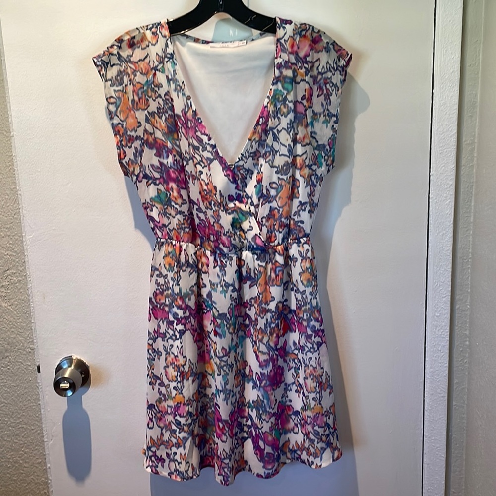 Lush short sleeve watercolor dress. Beautiful colors!